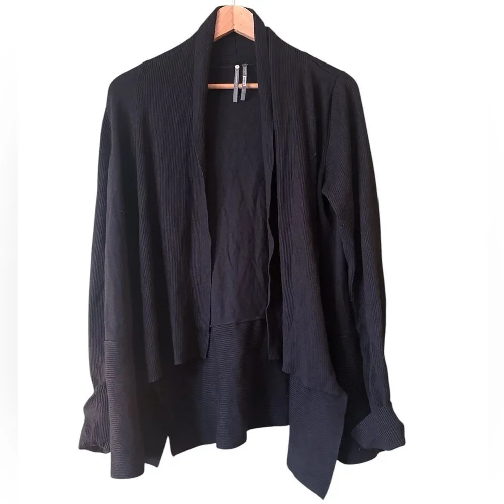 Anthropologie Black Open Front Shawl Cardigan Asymmetrical Sz L